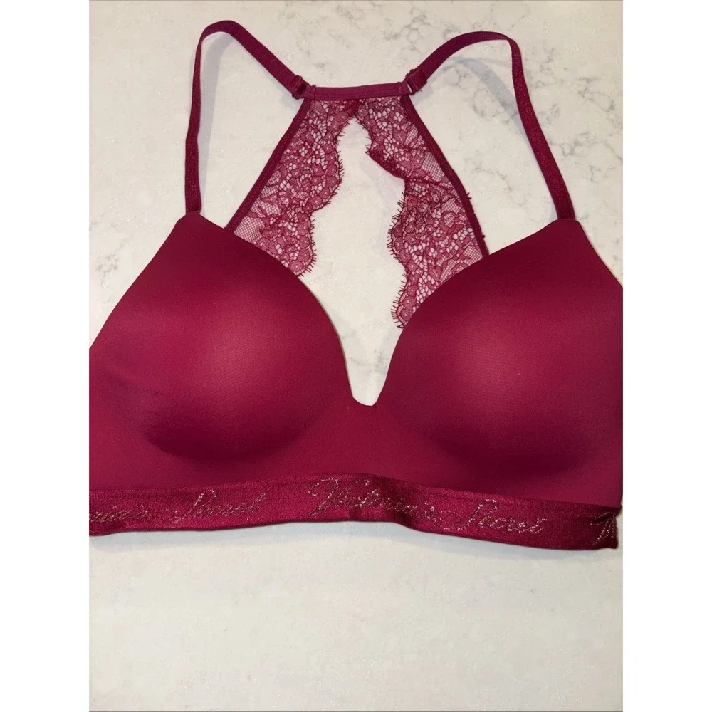 Victoria's Secret 32D Hot Pink Lace Racerback Lightly Lined Wireless T-Shirt Bra